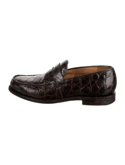 Pre-owned Church's Crocodile Animal Print Loafers In Brown