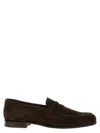 Church's Round Toe Suede Loafers With Penny Strap In Dark Brown