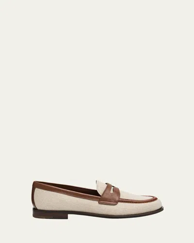 Church's Heswall 2 Leather-trimmed Canvas Penny Loafers In Neutral