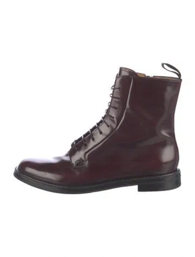 Pre-owned Church's Leather Combat Boots In Burgundy