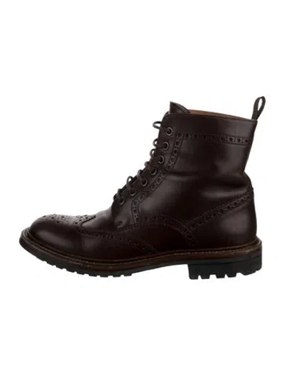 Pre-owned Church's Leather Eyelet Trim Lace-up Boots In Black