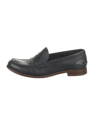 Pre-owned Church's Leather Fringe Trim Accent Loafers In Blue