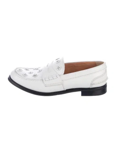 Pre-owned Church's Leather Graphic Print Loafers In White