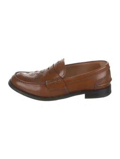 Pre-owned Church's Leather Lasercut Accents Loafers In Brown