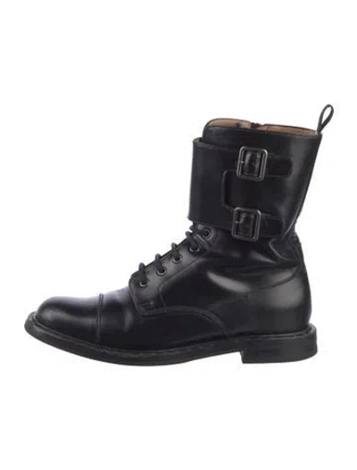 Pre-owned Church's Leather Studded Accents Combat Boots In Black