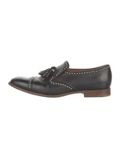 Pre-owned Church's Leather Studded Accents Loafers In Black
