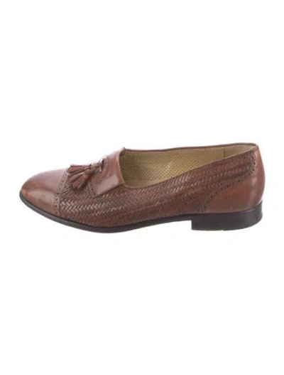 Pre-owned Church's Leather Tweed Pattern Loafers In Brown