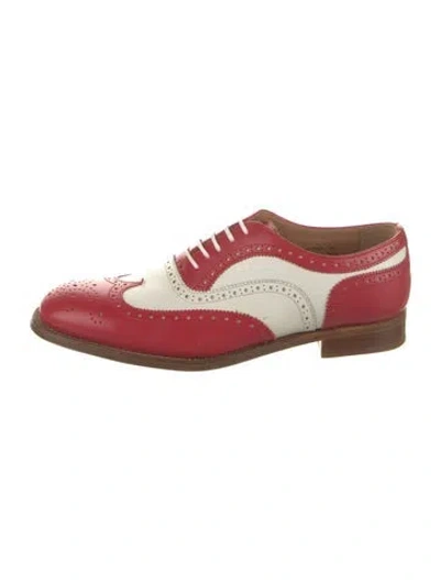 Pre-owned Church's Leather Tweed Pattern Oxfords In Red
