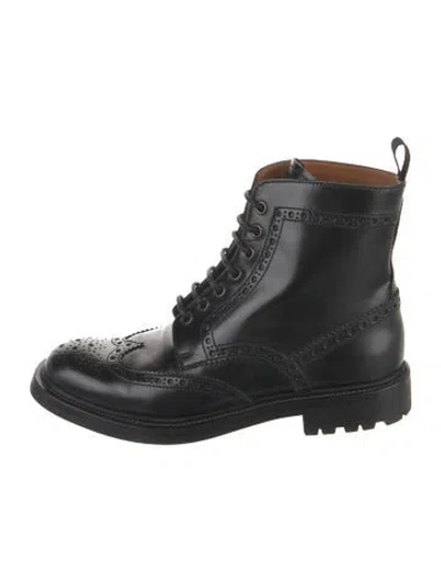 Pre-owned Church's Leather Whipstitch Trim Combat Boots In Black