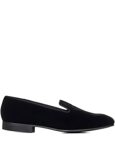 Church's Logo-embroidered Velvet Loafers In Black