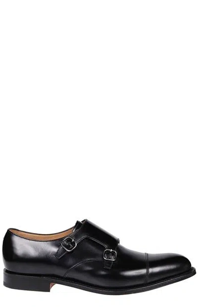 Church's Men's Black Derby Dress Shoes With Side Buckles And Leather Sole For Ss24