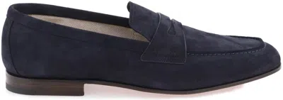 Church's Suede Almond Toe Penny Strap Loafers In Blue