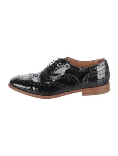 Pre-owned Church's Patent Leather Tweed Pattern Oxfords In Black