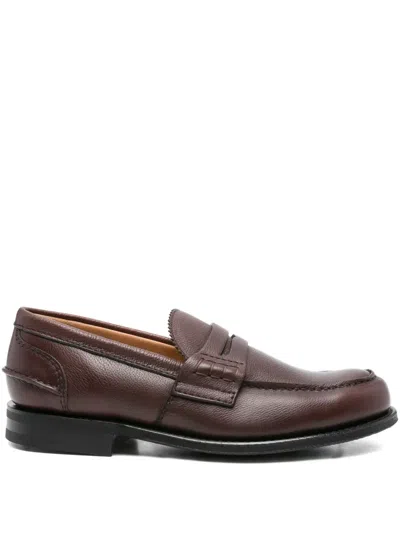 Church's Round Toe Leather Slippers With Penny Strap In Brown