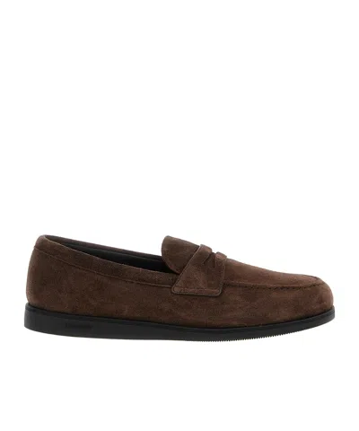 Church's Round-toe Suede Loafers With Penny Strap In Brown