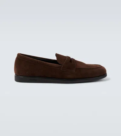 Church's Round-toe Suede Loafers With Penny Strap In Brown