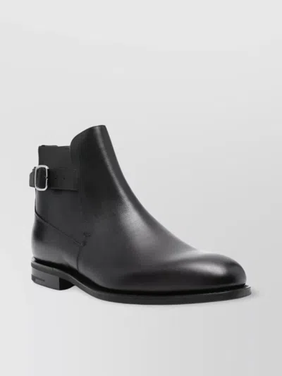 Church's Round Toe Leather Ankle Boots With Buckle Detail In Black