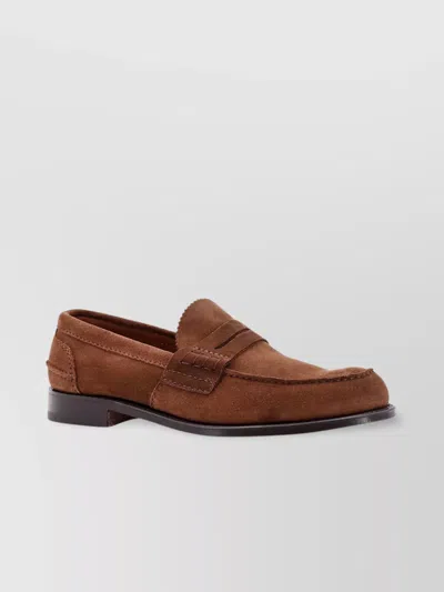 Church's Round Toe Suede Loafer With Stitch Detailing In Brown