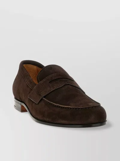 Church's Round Toe Suede Loafers With Penny Strap