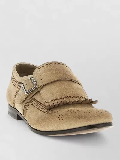 Church's Shangai Loafers Buckle Fringe Perforated Round Toe In Brown