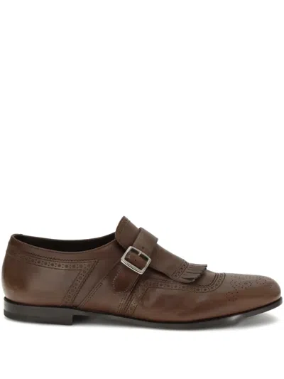 Church's Aged Leather Monk Strap With Brogue Motif In Brown