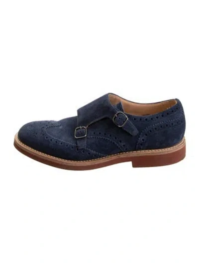 Pre-owned Church's Suede Monk Straps In Blue