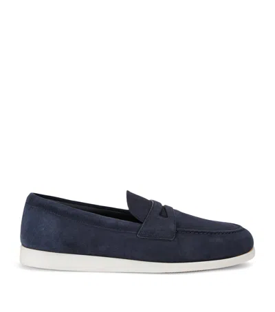 Church's Suede Saddle Penny Loafers In Navy