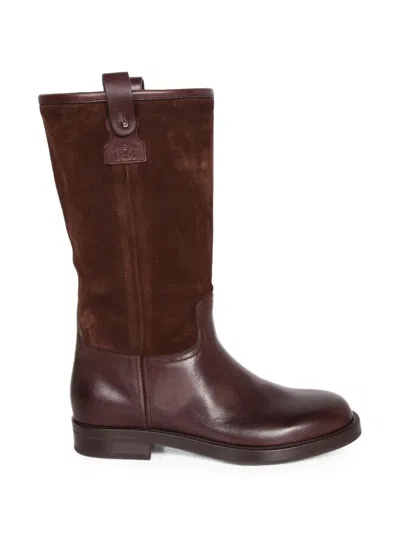 Church's Suede-panelled Leather Boots In Brown