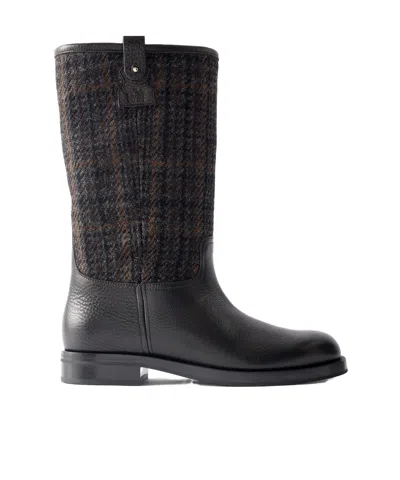 Church's Peyton Tweed And Leather Boots In Black