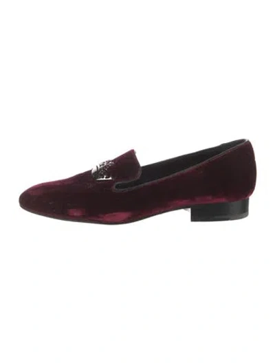 Pre-owned Church's Velvet Embroidered Accent Loafers In Burgundy