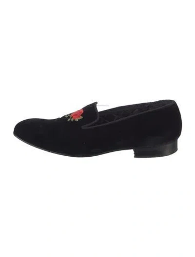 Pre-owned Church's Velvet Floral Print Loafers In Black