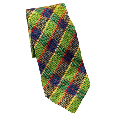 Pre-owned Church's Vintage  All-silk Green Tie With Jacquard Plaid Motif