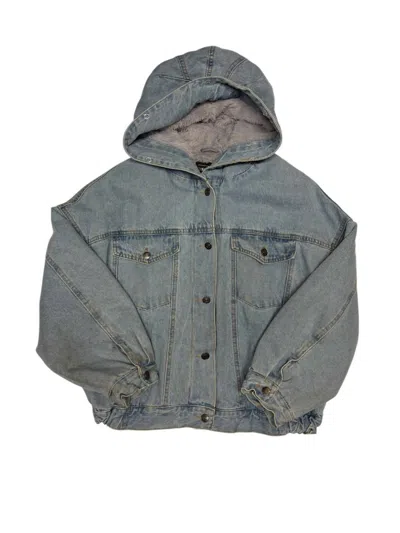 Ci Sono By Cavalini Women's Hooded Denim Jacket With A Fleece Lining In Light Wash In Gray
