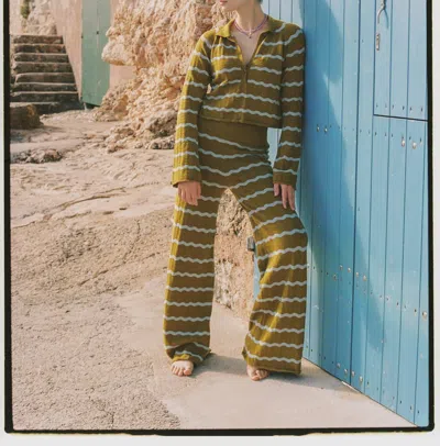 Ciao Ciao Vacation Bella Knit Hope Flare Pants In Yellow In Green
