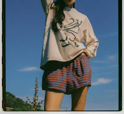 Ciao Ciao Vacation Pomodoro Stripe Aria Shorts In Blue/orange In Neutral