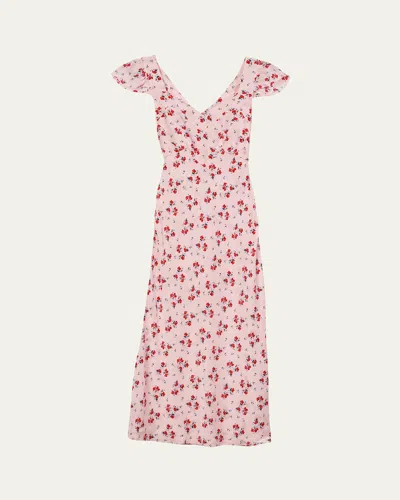 Ciao Lucia Aurora Floral Flutter-sleeve Midi Dress In Pink