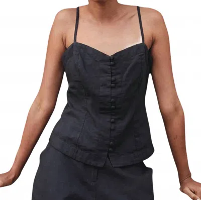Ciao Lucia Cortez Button Down Top In Black In Blue