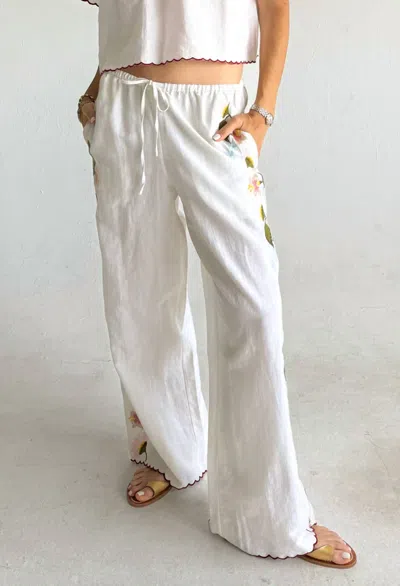 Ciao Lucia Ermmano Embroidered Linen Pant In White