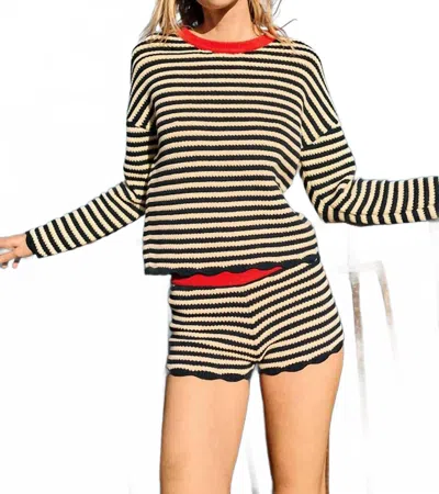 Ciao Lucia Fava Stripe Crochet Short In Multi In Black