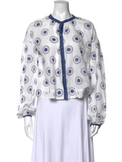 Pre-owned Ciao Lucia Floral Print Long Sleeve Blouse In White