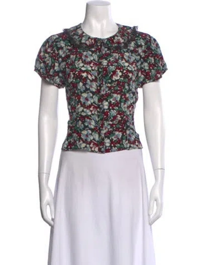 Pre-owned Ciao Lucia Floral Print Short Sleeve Blouse In White