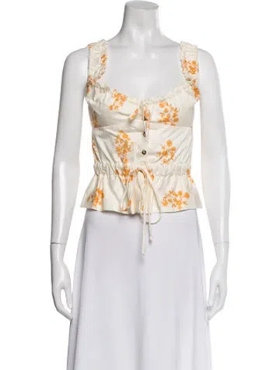 Pre-owned Ciao Lucia Floral Print Square Neckline Blouse In Neutral