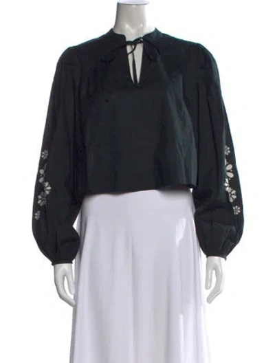 Pre-owned Ciao Lucia Floral Print Tie Neck Blouse In Black