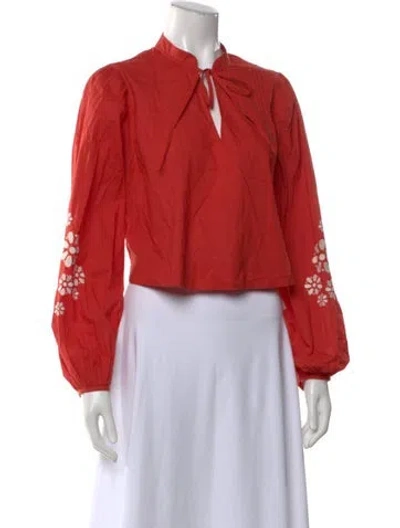 Pre-owned Ciao Lucia Floral Print Tie Neck Blouse In Orange