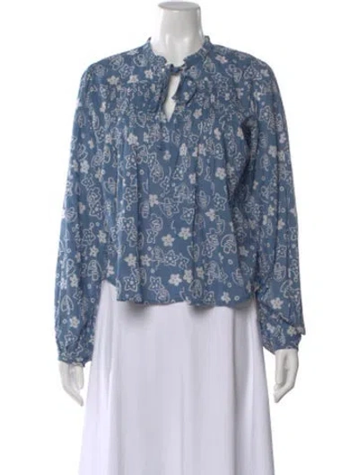 Pre-owned Ciao Lucia Floral Print Tie Neck Blouse W/ Tags In Blue