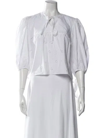 Pre-owned Ciao Lucia Floral Print Tie Neck Blouse In White
