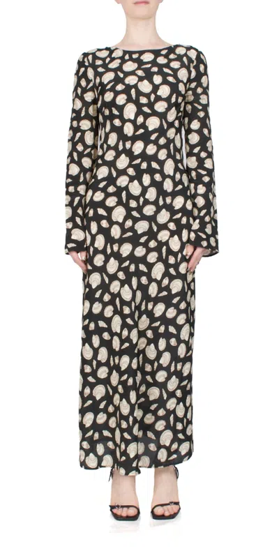 Ciao Lucia Gaia Long Sleeve Midi Dress In Shell In Black