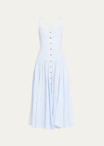 Ciao Lucia Hoku Printed Linen Midi Dress In Azure