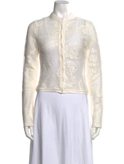 Pre-owned Ciao Lucia Lace Pattern Long Sleeve Button-up Top In Neutrals