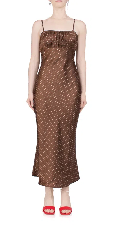 Ciao Lucia Leo Satin Midi Dress In Siena In Brown
